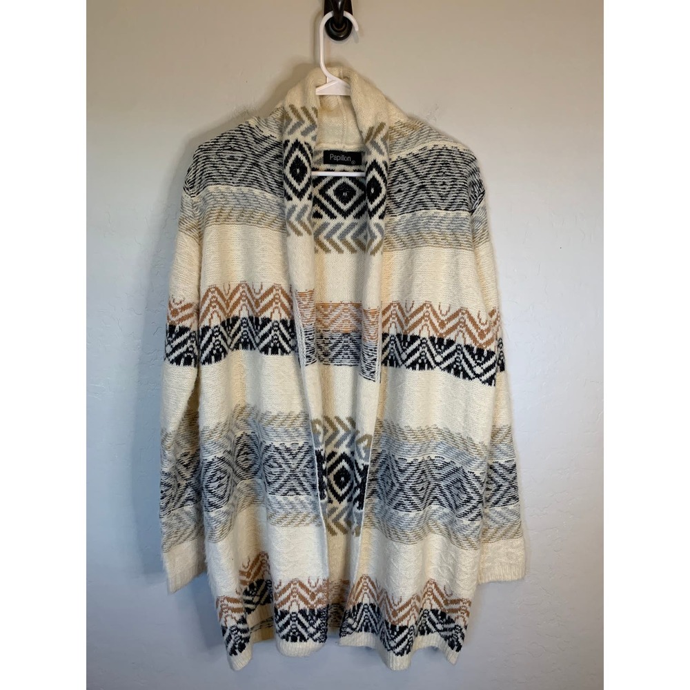 Papillion | Acrylic Cream and Multi-Color and Multi-Design Cardigan Size Small